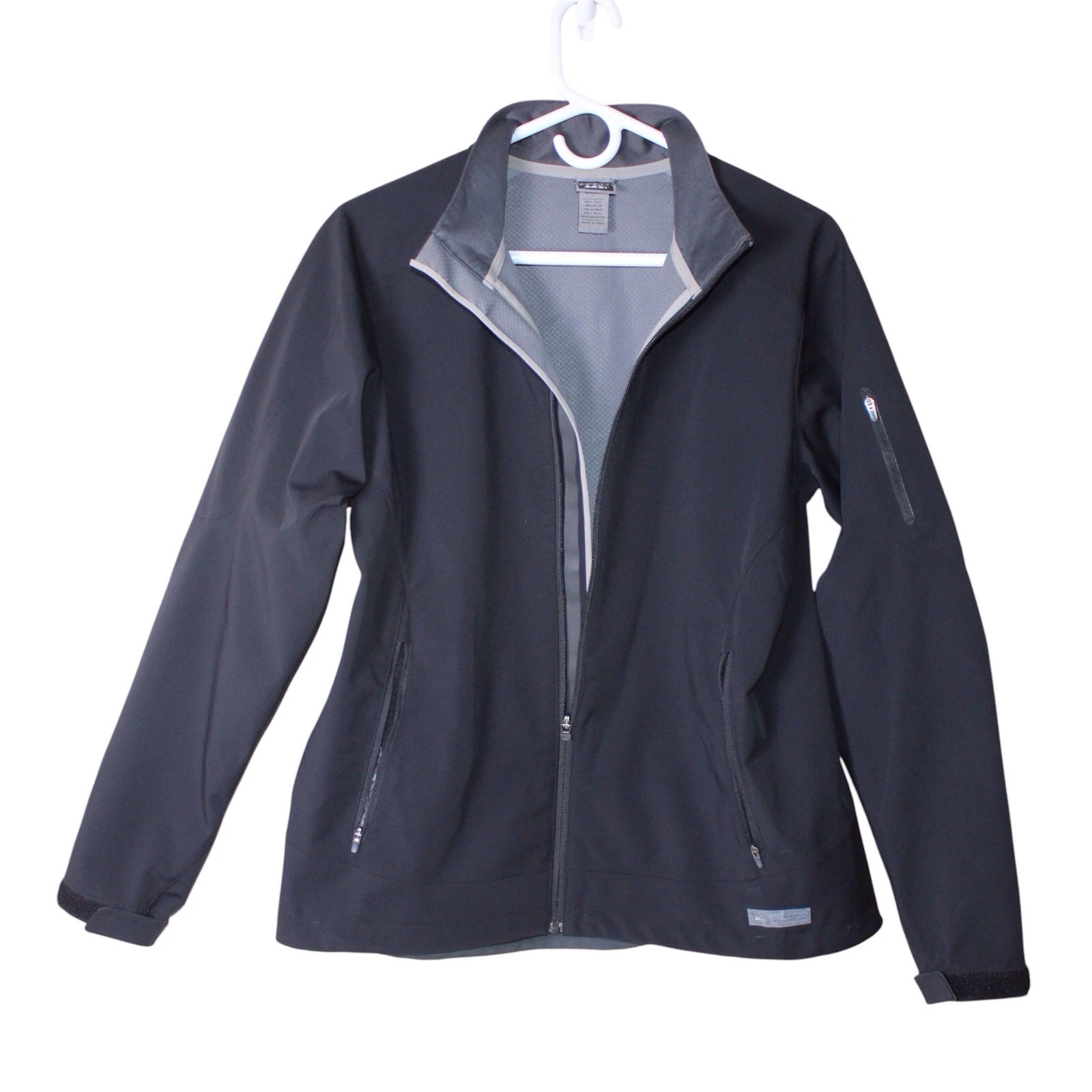 VETEMENTS Giacca cooperativa REI donna grande nera nylon guscio morbido full zip tasche impermeabile