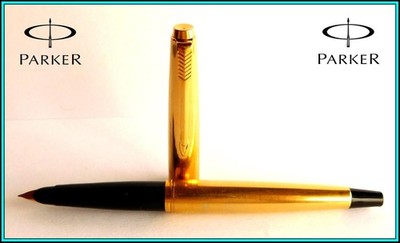 PARKER 45 INSIGNIA Black Tassie Fountain Pen 14k MEDIUM Nib with