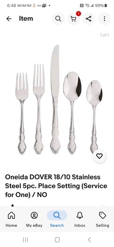 Oneida DOVER 18/10 Stainless Steel 5pc. Place Setting (Service for One) / NO - Picture 1 of 4