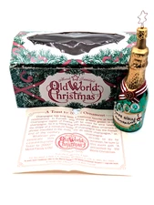 Merck Family’s Old World Christmas Ornament 2000 Champagne Bottle 5" Blown Glass