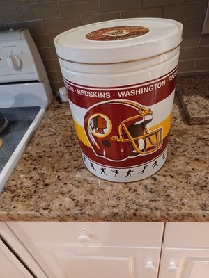 Vintage Washington Redskins Trash Can 1980's Rare Popcorn Tin 13X10'' With Lid