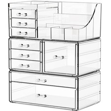 3 Pack Tiered Clear Makeup Organizer Countertop for Dresser Bedroom Dorm Large