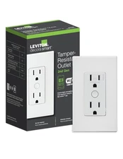 Leviton Decora Smart Outlet Tamper-Resistant 15A, Wi-Fi 2nd Gen D215R-2RW