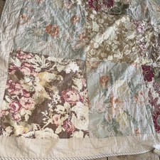 Pottery Barn Carolina Patchwork Floral Reversible Linen Cotton Quilt 88x86  
