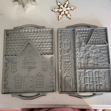 JOHN WRIGHT two Sided Cast Iron Gingerbread House Molds