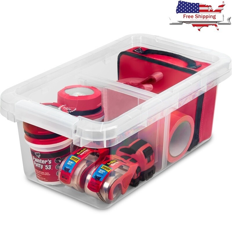 Stackable Clear Plastic Storage Bin Set with Dividers for Home Office Closet Organization