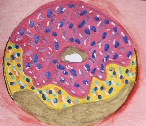 Original Painting ACEO ATC Art CARD Kitchen Food Donut Cafe Artwork Signed GAT