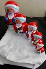 Golden Cockerel YukonSanta Nesting Dolls 5-Piece Set 6” Hand-Painted Russian NWT