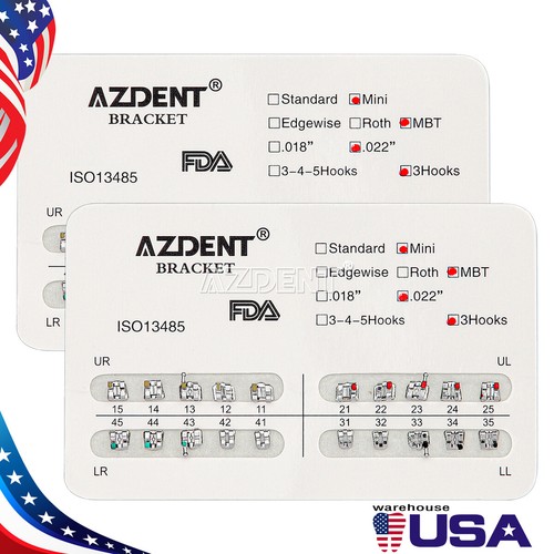 AZDENT Dental Orthodontic Brackets Braces Mini Roth MBT/Roth Slot 022 3/345 Hook - Picture 23 of 35