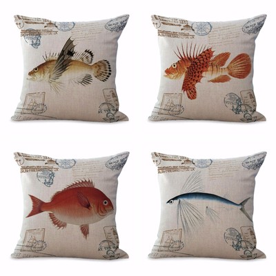 4pcs set cushion covers ocean creature sea life fish dolphin turtle pillows
