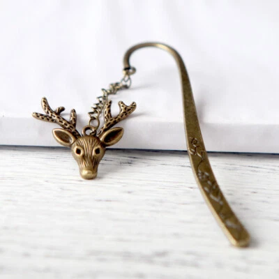 1X Antique Gold Metal Bookmark with Deer Charm Wildlife Accessory Gift New
