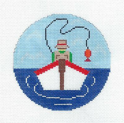 FISHERMAN & HIS BOAT Sports handpainted Needlepoint Ornament Canvas by ZIA Danji
