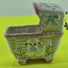 Vintage Baby Bassinet Lamb Musical Flower Planter Baby Gift Japan 8102/5 VIDEO