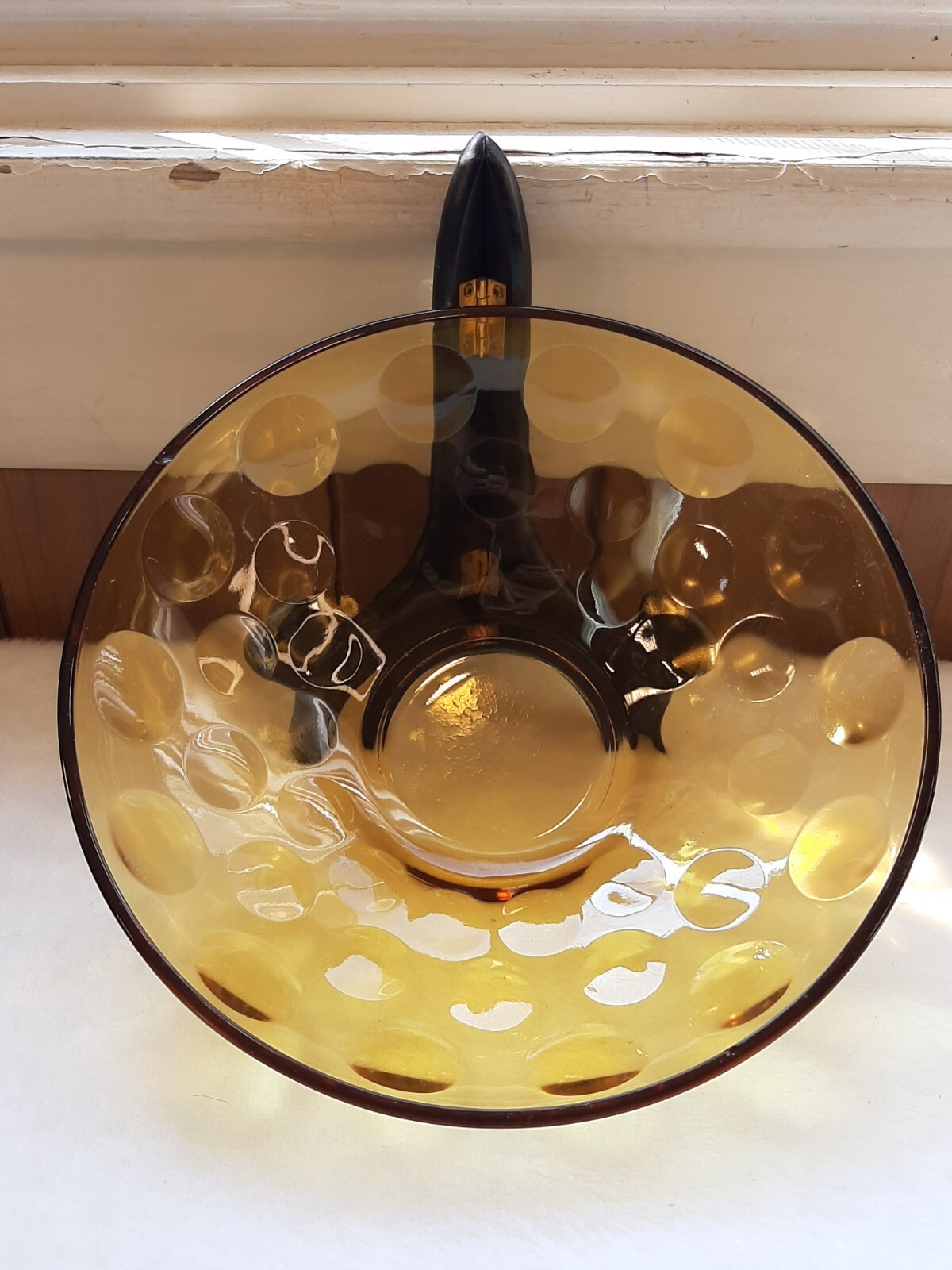 Amber Glass Vintage Large Bowl with Raised Circles Hobnail Design 9 Inch Brown