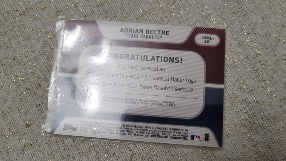 2017 Topps Independence Day Batter Logo Adrian Beltre Texas Rangers - Image 2 of 2