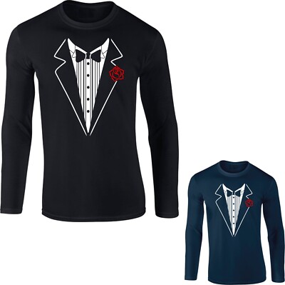 Klassischer Smoking Kostüm Langarm T-Shirt Hochzeit Abschlussball Nachtanzug Neuheit Oberteil