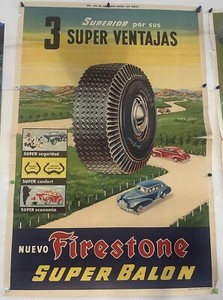 1950 Firestone Tires Advertisement Original Poster (Spanish)