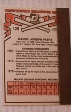 1981 Donruss Dan Petry Detroit Tigers Black out Error on back #128