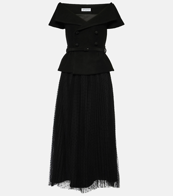 self portrait black off the shoulder dress Bow-detail off-shoulder crpe minidress in black - Self Portrait