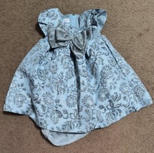Bonnie Baby Dress Girls 12 Months Blue Print Sleeveless Large Bow Tulle Lined