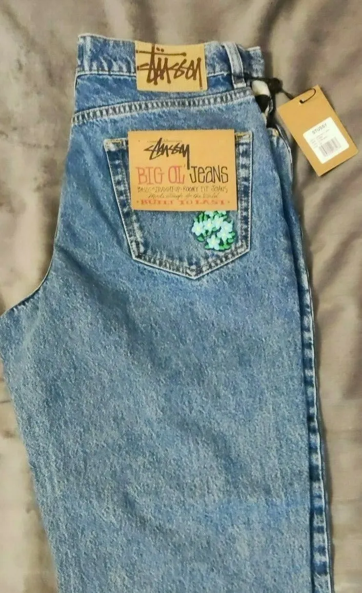 Stussy x Noma t.d. Big OL Stone Wash Relaxed Fit Denim Jeans with Embroidery