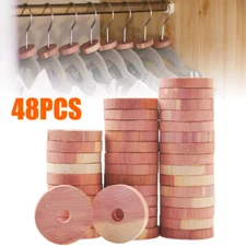 48 Pack 100% Natural Cedar Wood Rings Moth Repellent for Clothes Wardrobe Drawer