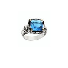 NEW DIRECTIONS ANTIQUE SILVER TONE,BLUE CRYSTAL,RINGS SIZE 8
