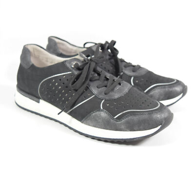 Remonte Rieker Black Leather Perforated Metallic Sneakers Shoes Sz 40 US 