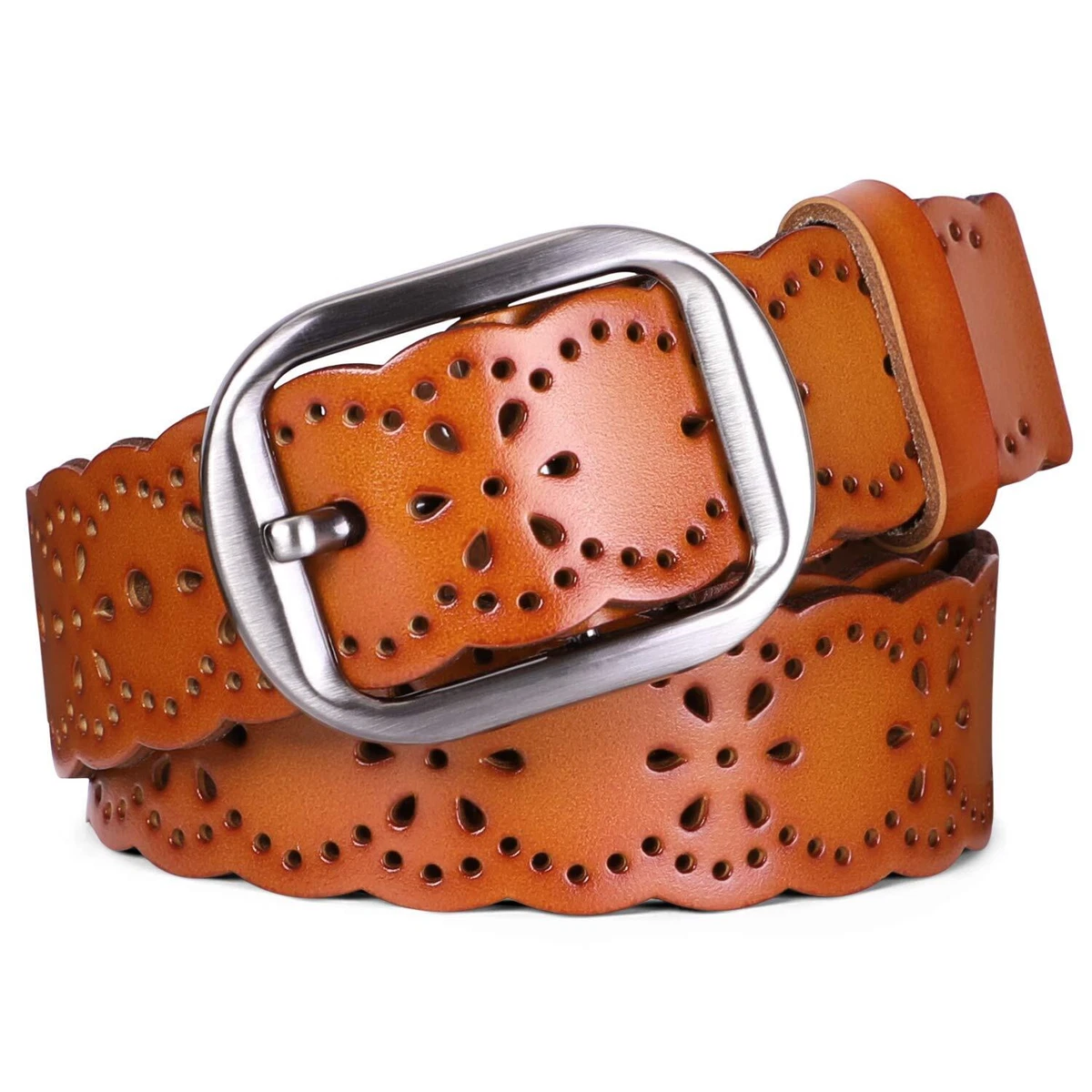Honey Women\'s Orange Floral Stretch Belt with Decorative Flower WRITWAA Artificial Flowers Wide Waist Belt for Women Elastic  main image 2