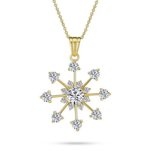Snowflake Pendant Micro Pave Cubic Zirconia CZ Necklace Gold Plated - Picture 1 of 3