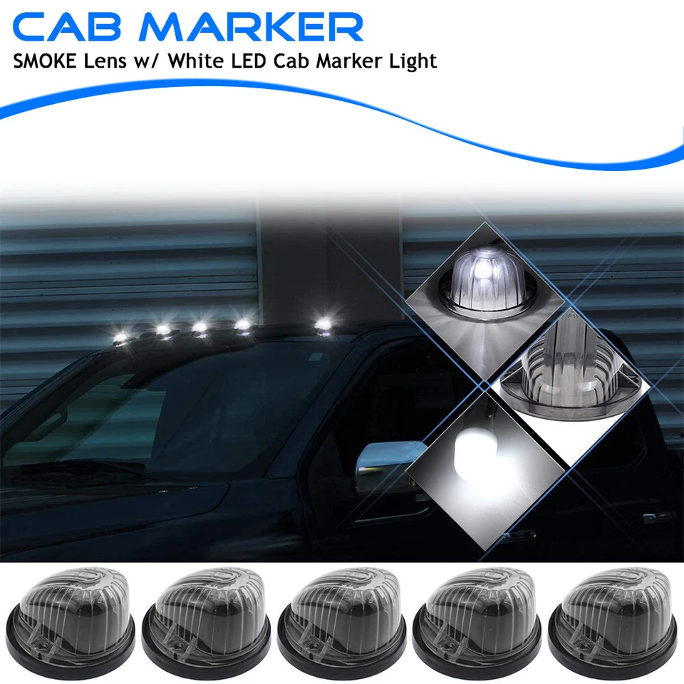 Cubierta de humo de luz de techo de cabina redonda 5 piezas + LED T10 blanco para Chevy/GMC 73-87 Foto 2 de 4