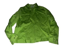 Joanna Size L Stretch Green Jacket Zip Length 23” Cotton Spandex Pocket M2