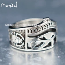 MENDEL Mens Egyptian Ankh Scarab Eye Of Horus Ra Ring Stainless Steel Size 6-15