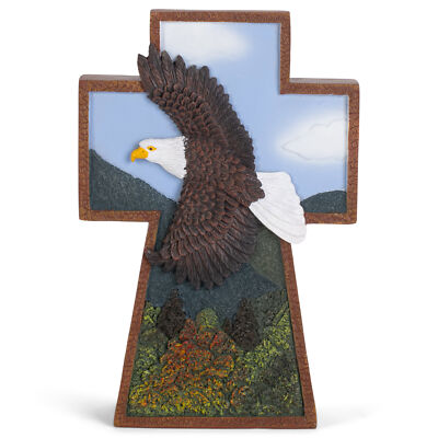 Soaring Eagle Cross Brown 6 inch Resin Stone Decorative Tabletop Figurine