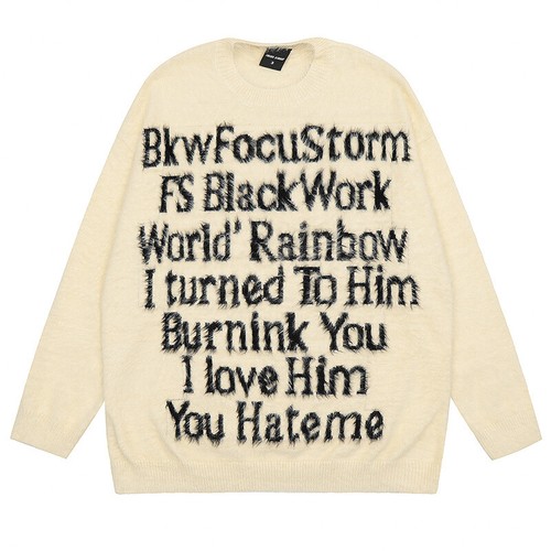 Letter Sweater Men and Women Fall Winter Street Loose Couple Sweater Top - Picture 5 of 30
