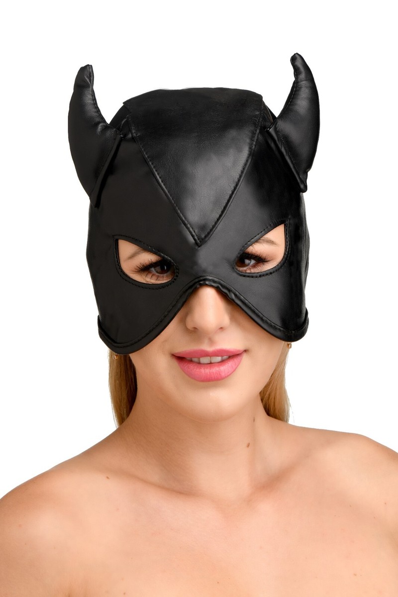 Realistic Demon Bondage Hood with Horns Face Mask BDSM  display picture 1