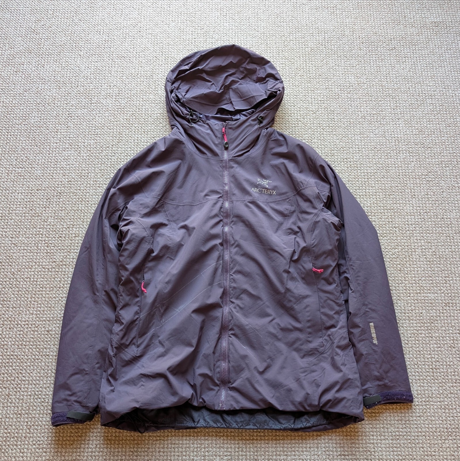 Arc'teryx Kappa Felpa con Cappuccio Windstopper Giacca Isolata Viola Donna XL #ARC398