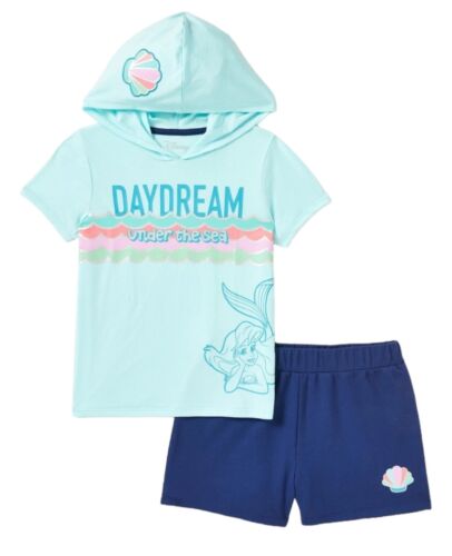 Disney Girls Top And Shorts Set Aqua Little Mermaid Ariel Cosplay Graphic Size 5
