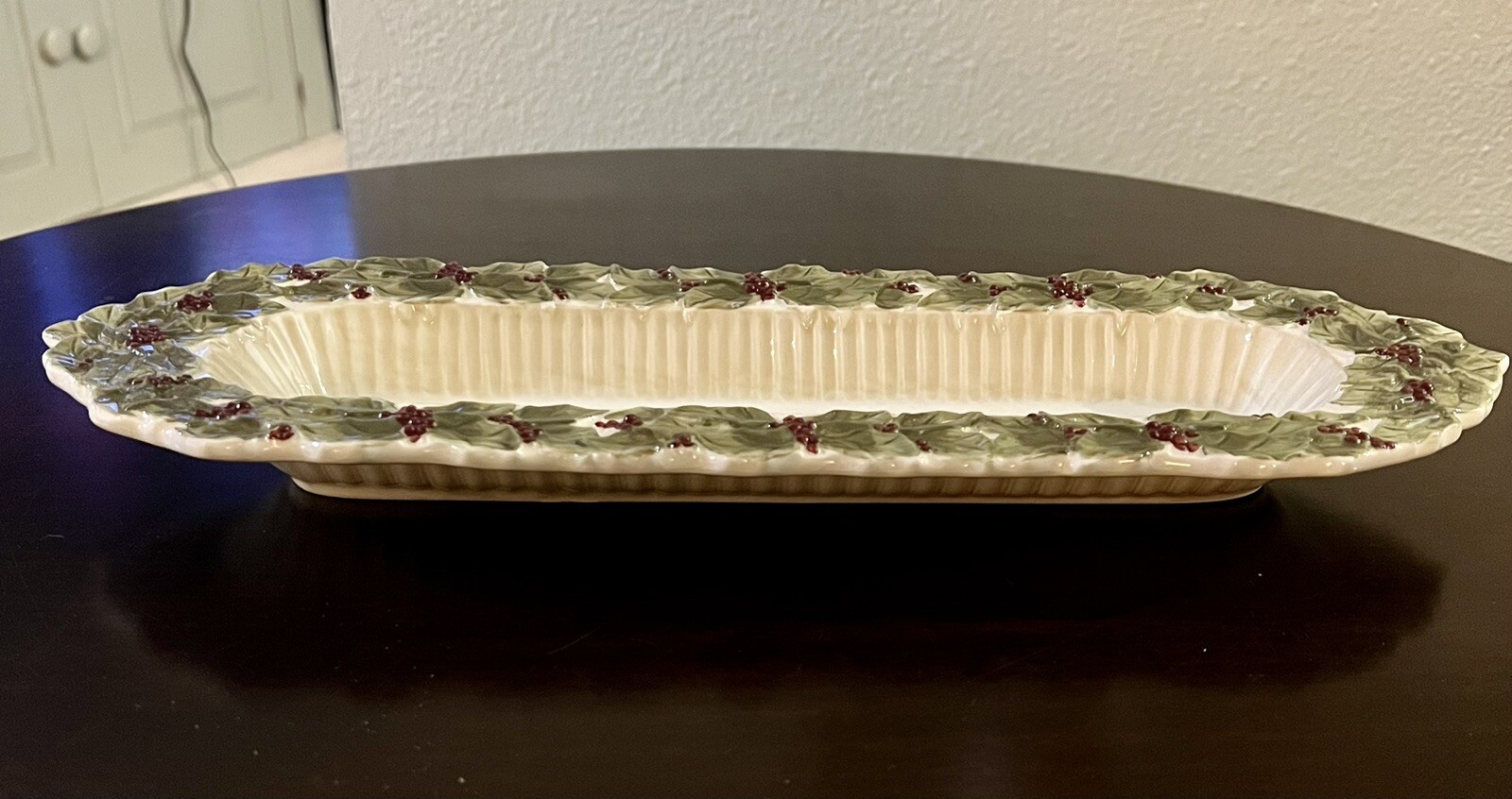 Christmas Relish Dish Tray Holly Berries Trim PEACE Grassland Roads 16