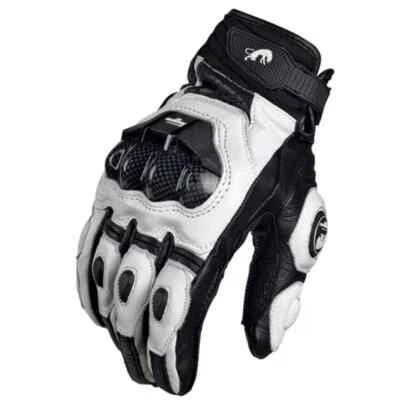 BRANDED White Black Motorbike Motorcycle Gloves Leather Waterproof Thermal Winter Summer