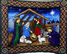 Vtg 2004 Cranston Christmas Nativity Holy Family Cotton Fabric Panel 35 X 45