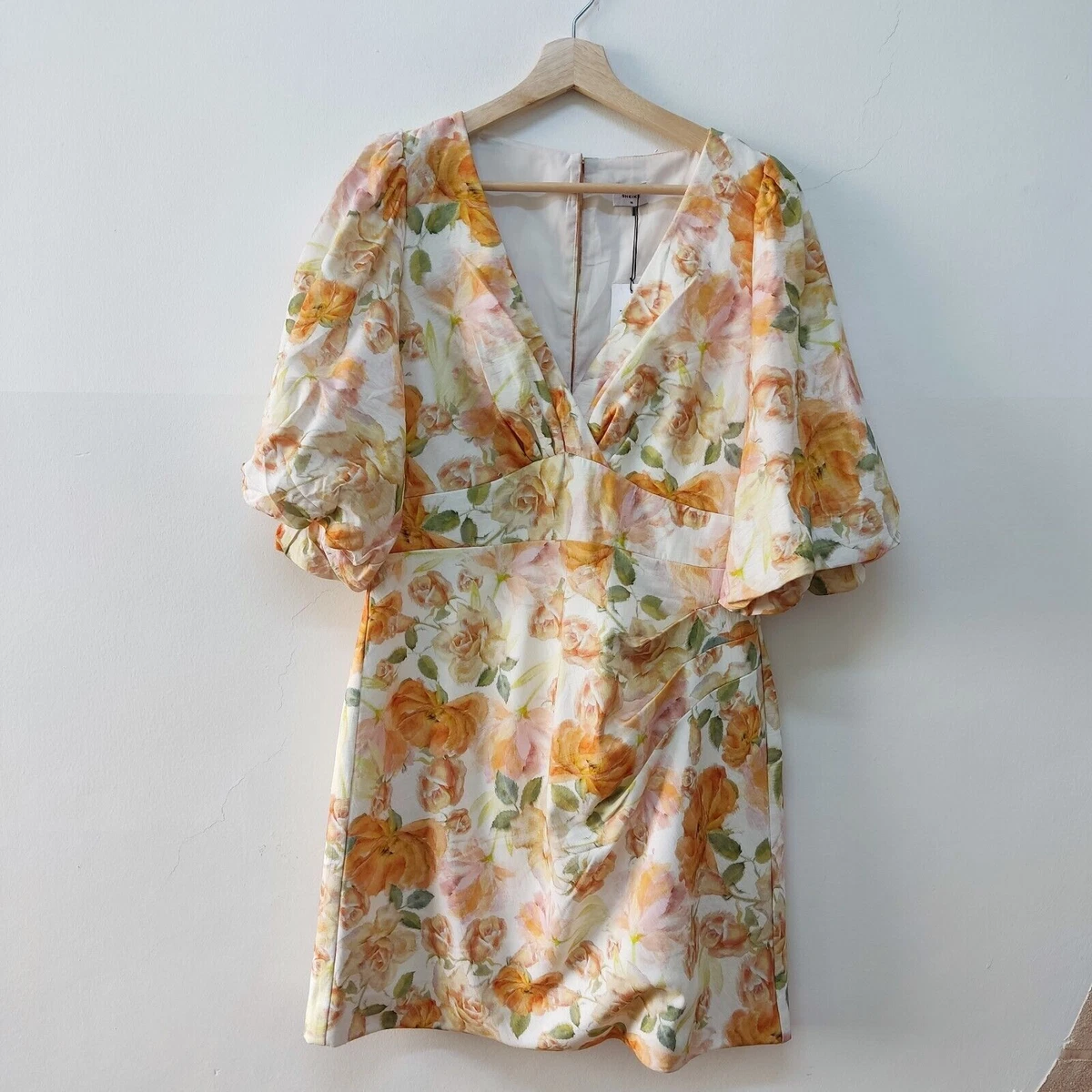 SHEIKE Womens Balloon Sleeve Wrap Dress Size 14 Floral White