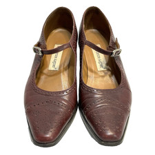 Etienne Aigner Sara Burgundy Mary Jane Heels Leather Women 6M VTG Brown Preppy