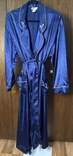Vtg 60s Floor Length Satin Robe Womens L Navy Blue Belted Pockets Sears Roebuck
