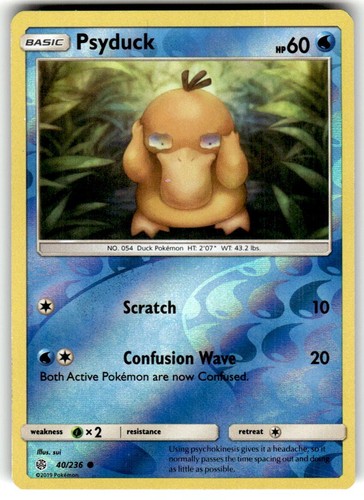 Psyduck 40/236 Reverse Holo Kosmische Finsternis Pokemon Karte NM