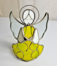 VTG Yellow  White Stained-Glass Angel Votive/Tea Lite Candle Holder
