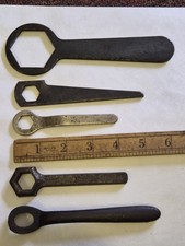 5 x VINTAGE TANK? BIKE? CAR? MILITARY?FURNITURE? SPANNERS/ WRENCHES. OLD TOOLS 