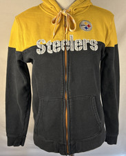 Pittsburg Steelers Zip-up Hoodie Women's Med NFL Embroidered Letters Black Gold