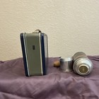 Vintage Blue Metal Lunchbox w/ Metal Thermos & Cup Lid, Black Red Stripe — photo 4