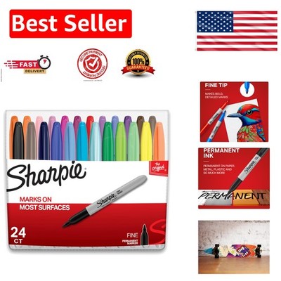 24 Assorted Fine Point Permanent Markers - Bright Colors for Creative Expression
